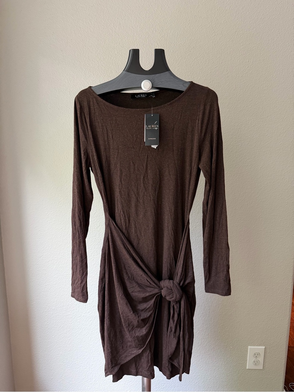Lauren Ralph Lauren Womens Tie Waist Calf Midi Long Sleeve Dress Brown Size 2